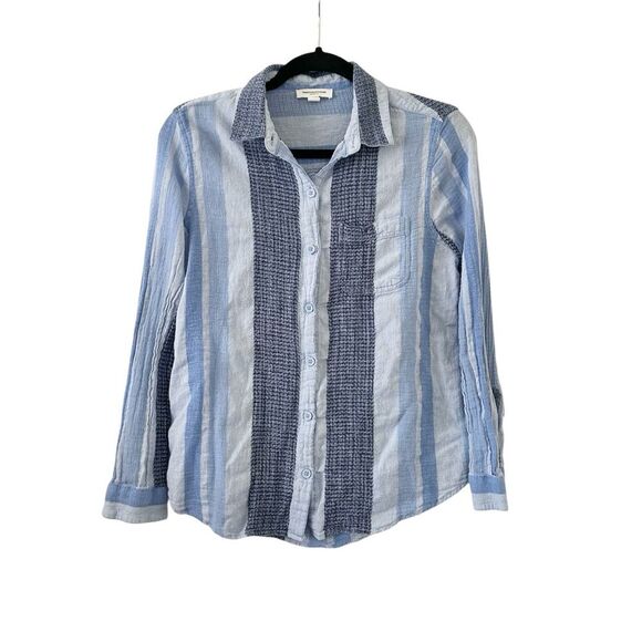 BeachLunchLounge Striped Chambray Cotton Linen Button Down Shirt Women's Small - Picture 1 of 7